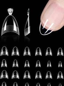 240片软胶美甲贴片，12种尺寸，半磨砂半透明全覆盖按压式美甲贴片，短款杏仁形延长法式假指甲，预成型凝胶延长美甲胶囊，按压式美甲，美甲用品，适合女孩女士DIY美甲