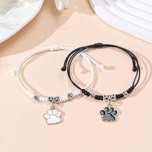 2pcs/Set New Minimalist Cross, Flower, Dog Paw, Cherry, Apple, Starfish, Shell Braided Bracelet, Couples & Friendship - Multicolor - View 25