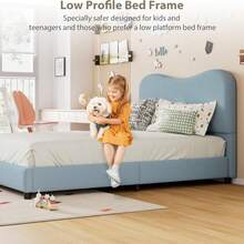 Dragonpad Upholstered Bed Frame With Headboard, Low Profile Velvet Platform Bed For Kids Teens, No Box Spring Needed, Cozy Fabric, Quiet & Easy Assembly, Strong Wooden Slats - Full-blue - View 7