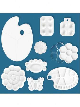 Plastic Plum Blossom Shaped Palette For Watercolor, Gouache, Acrylic Painting, Oval Art Mixing Tray