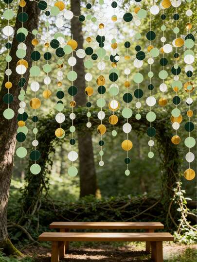 13ft Green & Gold Polka Dot Garland Decor, Shiny Green Party Bachelorette Engagement Polka Dot Hanging Banner, St. Patrick's Day Wreath Decor, Suitable For Wedding, Anniversary, Birthday, St. Patrick's Day, Valentine's Day Party Decoration