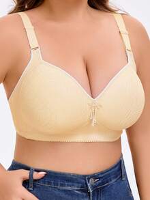 1 pieza Sujetador de descanso sin costuras, sexy y con lazo, de alta sujeción y talla grande para mujeres - Albaricoque - Ver 3