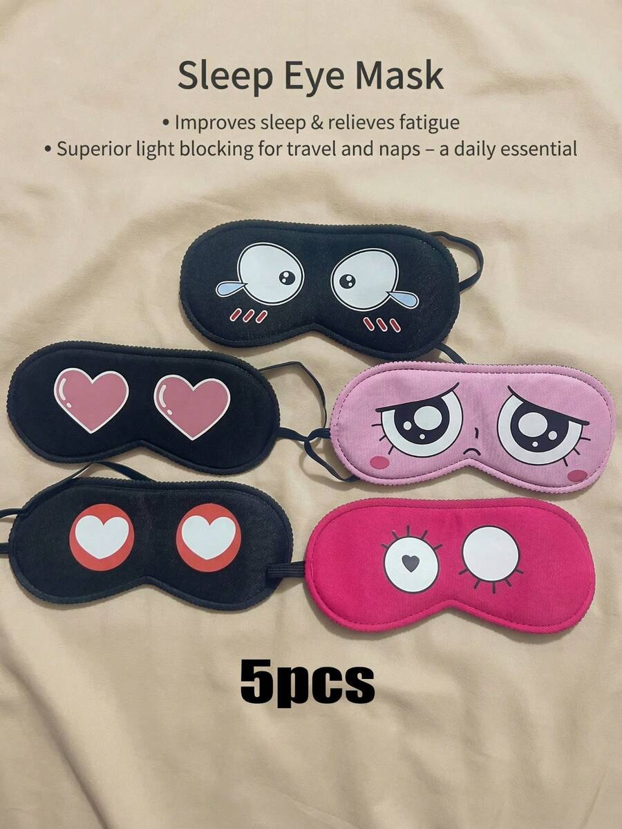 Set de 5 antifaces para dormir con estampado de dibujos animados, adecuados para niños de 3 a 10 años, personalizados, protección ocular, para dormir, tomar siestas, viajar - Multicolor - Ver 1
