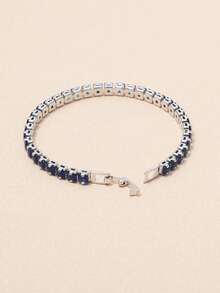 1条铂金镀层立方氧化锆网球手链，5毫米立方氧化锆蓝宝石手链，男女皆宜