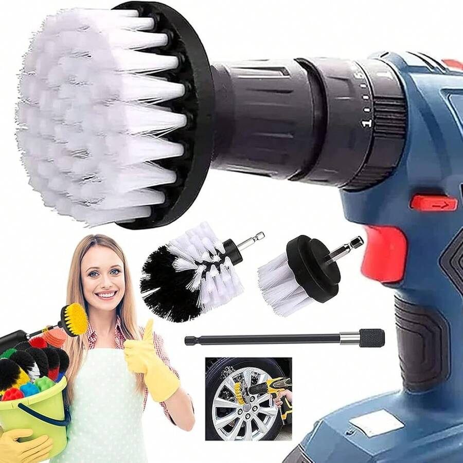 4pcs Cepillo de Taladro Eléctrico para Limpieza - de Limpieza para Detalles de Coche, Taladro de Limpiezas Drill Brush Kit para Pulir Auto, Baño, Cocina, Alfombra, Tapicería, Azulejos, Pared, Esquinas - #1 Blanco 3pcs Cepillos para Limpieza - Ver 1