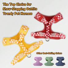 PETSIN Bộ dây dắt và dây dắt chó ca rô phong cách mùa xuân mới với lưới thoáng khí mềm mại, vòng tròn ở lưng giúp giữ ổn định, thiết kế chống trầy xước, vừa vặn có thể điều chỉnh cho chó nhỏ - Thời trang và thoải mái khi huấn luyện đi dạo hàng ngày. Dây kéo cùng màu được trang bị vòng túi đựng rác - Màu xanh hải quân - Xem 11