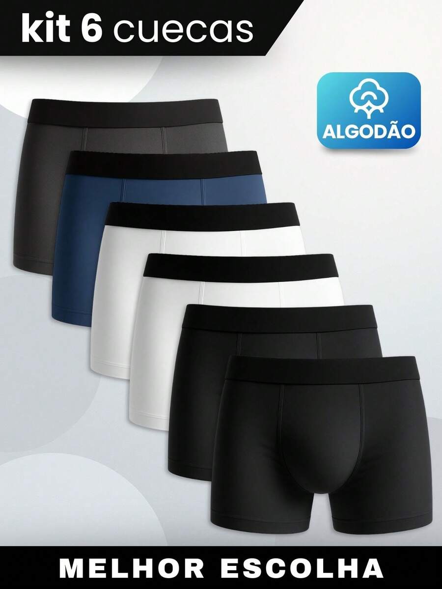 Set Of 6 Men's Boxer Briefs, Premium Cotton, Comfortable For Adults - Multicolor - View 1