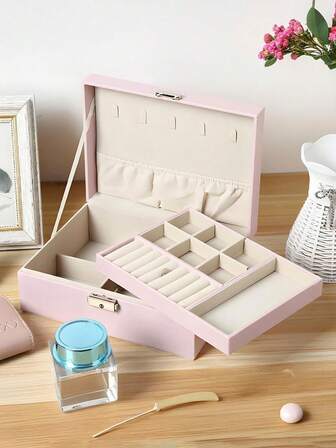 Double Layer Jewelry Storage Box, Large Capacity Jewelry Box Lockable, PU Leather Jewelry Storage Box, Suitable For Necklaces, Earrings, Rings, Watches. Holiday Gift.