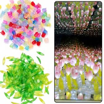100/200pcs - Transparent Green Looking Bamboo Leaf Beads & Gradient Tulip Beads - Acrylic Leaf Charms With Holes For DIY Jewelry Making, Keychains, Earrings - Bulk Night Light Crafting Supplies For Necklace Beads, Bracelet Components & Asian-Inspired Crafts