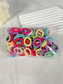 100pcs Women's Multicolor Elastic Seamless Hair Ties, Soft Polyester Jelly Color Scrunchies For Daily Use ,Ponytail Holders ,Hair Rubber Bands ,Hair Rope Elastic Band - Multicolor - View 13