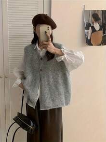 Women Sweater Vests - Light Grey - View 4