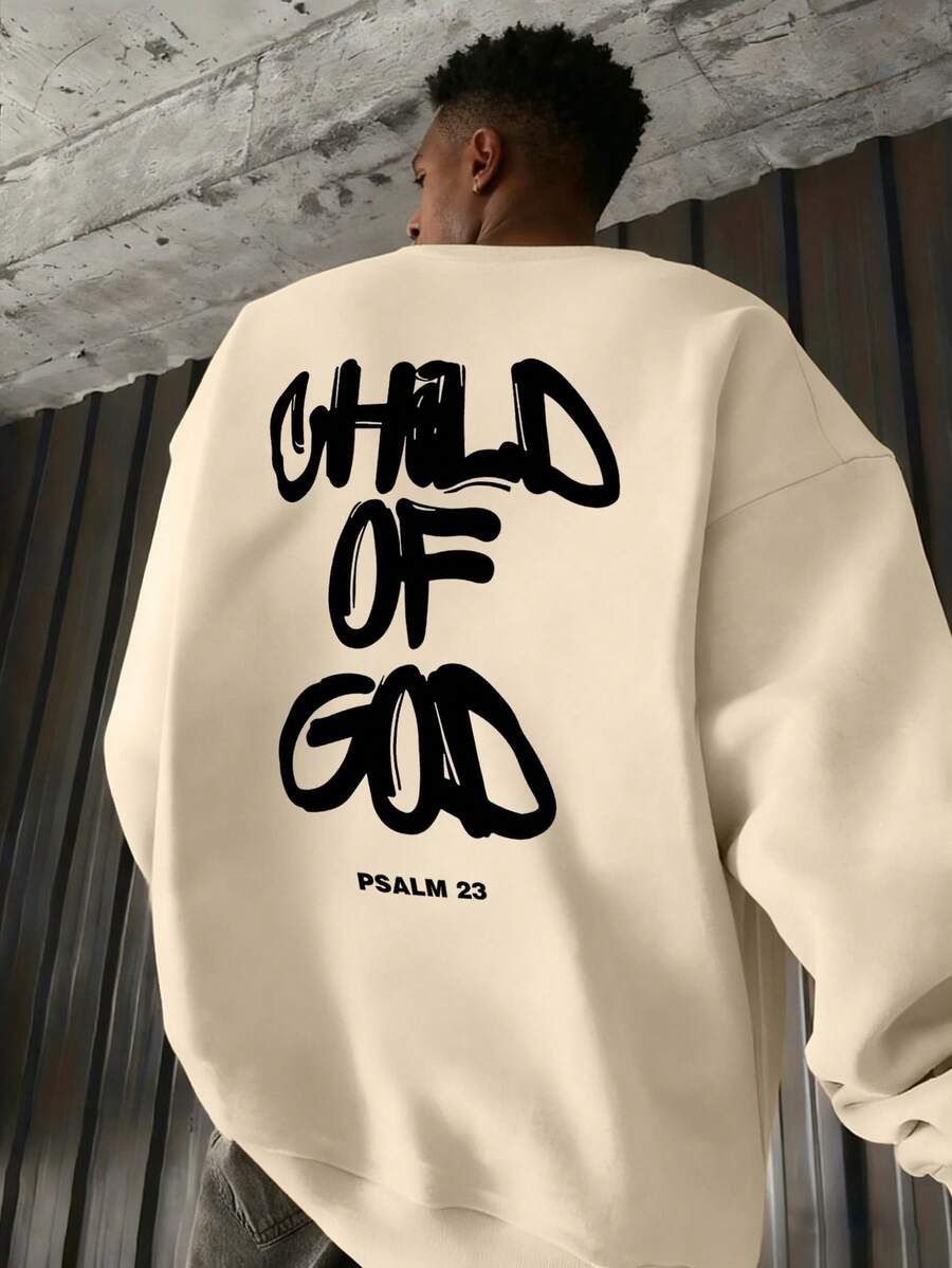 Men's Letter Graphic Casual Pullover Sweatshirt, Versatile For Commuting And Everyday Wear - Apricot - View 1