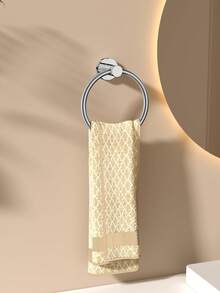 1pc Paper Hand Towel Toilet Adhesive Wall Mount Holder Self Adhesive Bathroom Towel Holder Chrome Towel Rings For Bathrooms, Round Punch-Free Stainless Steel Towel Ring, Black Bathroom Toilet Towel Hanger, Hanging Ring