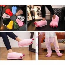 Unisex Paw Claw Slippers Funny Animal Plush Costume Shoes Plush Fuzzy Warm Home House Shoes Slipper Indoor - 大號 + 粉紅色 - 查看 5