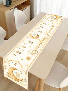 1条开斋节桌旗，黑金/白金配色，月亮、星星和灯笼图案，180*35厘米，适用于斋月节派对用品、餐桌装饰、斋月庆祝活动、桌布装饰、开斋节庆祝活动、家居开斋节装饰、斋月装饰 - 彩色 - 查看 7