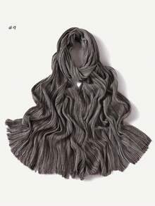 1 pezzo Sciarpa plissettata a tinta unita e righe con nappe, sciarpa/hijab casual di moda per donna - A - Visualizzare 10