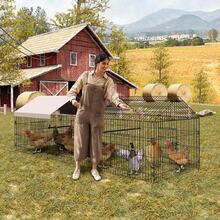 Gallinero grande de metal con acceso para caminar, 86/130" de largo, para patio, con cubierta impermeable y anti-UV, gallinero tipo jaula para aves de corral, ideal para granjas de traspatio, para pollos, patos, gansos y conejos, 40" de alto. - Plateado - Ver 2