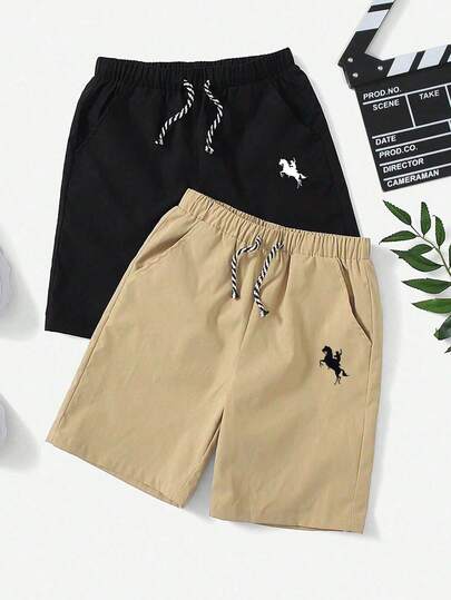 2pcs Tween Boy Home & Sports Graphic Cinched Waist Shorts