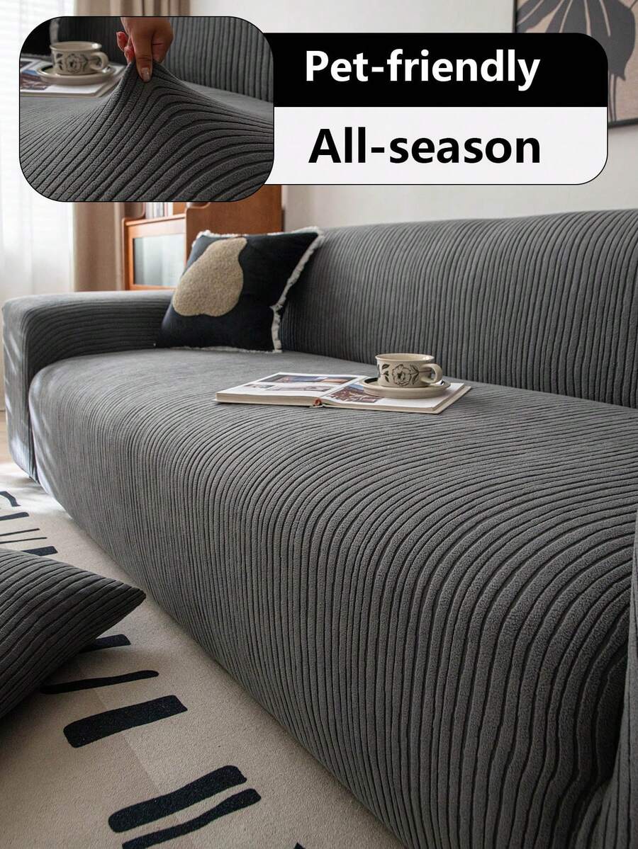 1件装经典宽条纹沙发套，高弹力，可拉伸且不易变形，适合所有季节，适用于家庭、办公室、客厅、厨房，单人、双人、三人、四人、五人沙发。 - 深灰色 - 查看 1