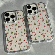 La carcasa del teléfono móvil con patrón de árbol de Navidad con lazo de moda está disponible para iPhone 17 / 13 / 12 / 11 / 16 pro Max / 15pro / 14 plus, compatible con oppo, vivo, honor, colección , amortiguación, antideslizante, ligero, nuevas  de moda, marcos de lente galvanizados, fundas protectoras tpu de alta calidad para hombres y mujeres. - transparente - Ver 2
