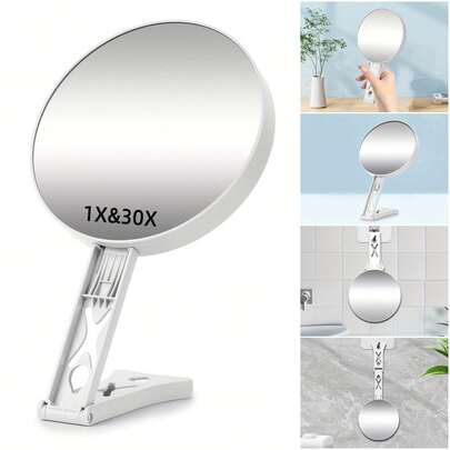 4.5 Inch Double-Sided Handheld Magnifying Glass With 10X/20X/30X Magnification Options, Ideal Valentine's Day Gift, Foldable Makeup Mirror For Vanity, Wall-Mounted, High Definition Magnifier, Beauty Accessory, Portable Compact Mirror