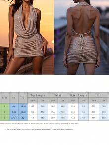 Women's Sparkly Sequin Outfits Cowl Neck Tank Tops + Mini Ruched Bodycon Skirt Set Party Clothes - 金色 - 查看 3