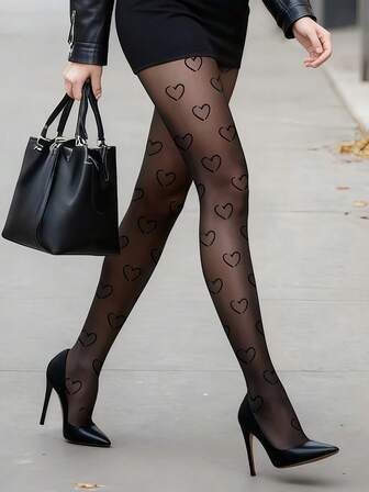 1 par damstrumpbyxor med hjärtmönster, ultratunna, bantande och anti-hak, moderna, mångsidiga för vardagsbruk, lekfull romantisk present