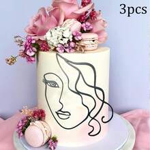 1 pieza/Set de 3 piezas Decoración para pastel de retrato de arte lineal de acrílico negro, adecuado para decoración de pasteles de cumpleaños, bodas y fiestas - Multicolor - Ver 12