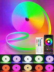 TYUTE 1PC Neon Light Flexible RGB LED Neon Light Strips, Equipped With A Remote Control For Intelligent Control Of The Light Mode, USB Interface For Convenient And Fast Power Supply, Available In Lengths Ranging From 3.28ft To 16.4ft, Multi-Color Lights Suitable For Christmas Atmosphere Decoration, Suitable For Valentine's Day Neon Light Strips In The Living Room - Multi-color light - View 2