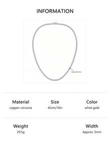 1pc Fashionable All-Match Classic Tennis Necklace With Shiny Cubic Zirconia, 16/18/20/22/24 Inches, For Women - Silver - View 15