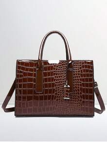 Women's Crocodile Pattern Satchel Fashion Tote Bag Women Top-Handle Medium Purse Shoulder Bag - màu nâu - Xem 3