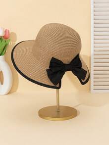 1pc Multi-Color Wide Brim Sun Hat For Women, Summer Beach Foldable Sunscreen Hat, Versatile Fashionable Casual Outdoor Travel Hiking Cap - Khaki - View 1