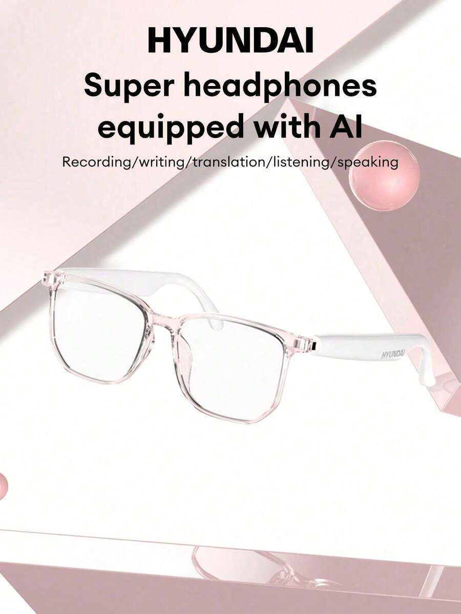 HYUNDAI HY-C8 AI Smart Glasses Bluetooth Earphones, Smart Translator For Cross-Language Communication, Voice Assistant, Real-Time Translation, Meeting Recording, Long Battery Life, Low Latency, Music, Call, Office, Business, Travel, Fashion Wireless Glasses Earphones Compatible With Smartphones - White - View 1
