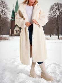 One Piece  Plain    Casual  Preppy    Faux Fur - White - View 1