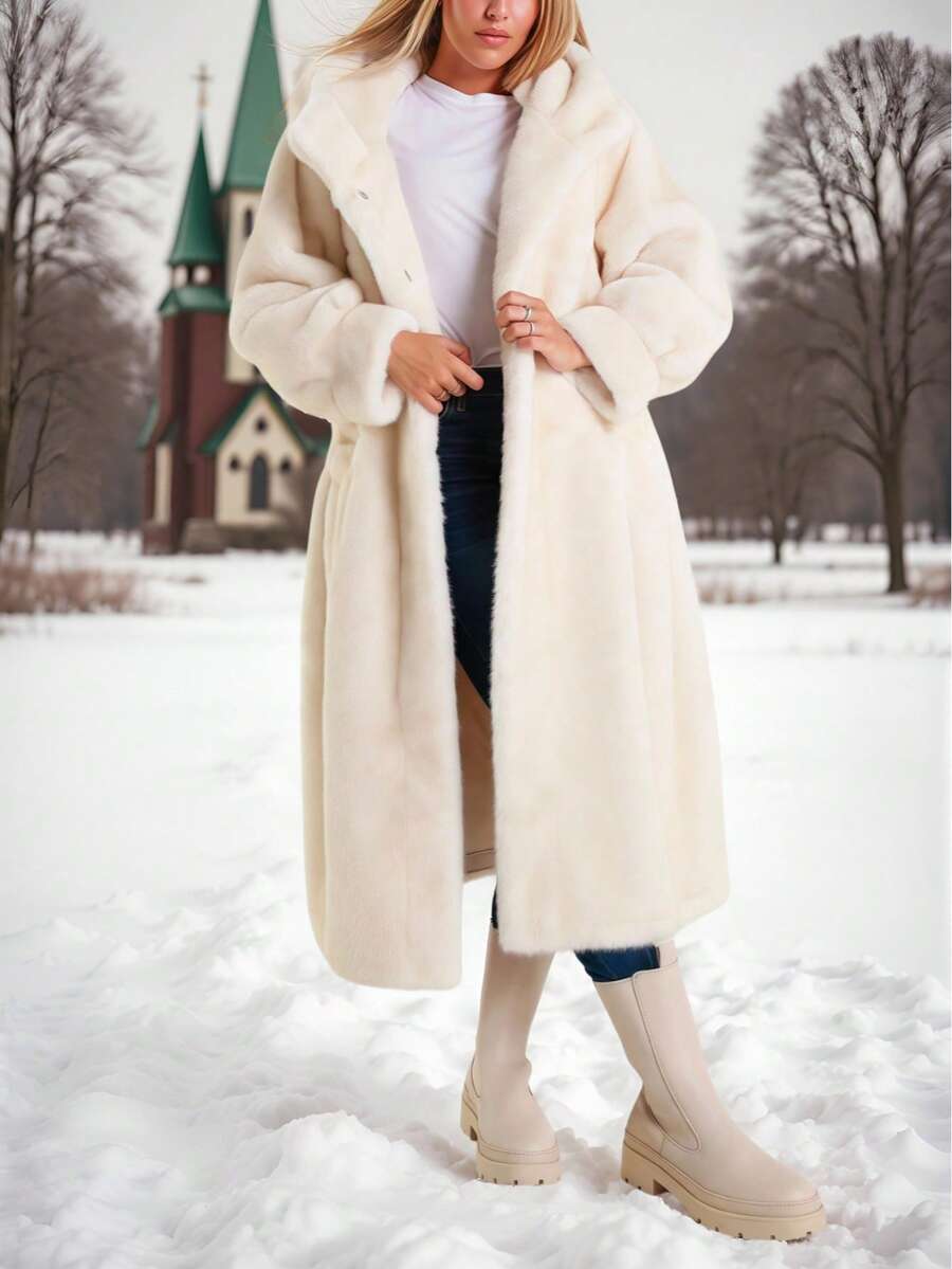One Piece  Plain    Casual  Preppy    Faux Fur - White - View 1