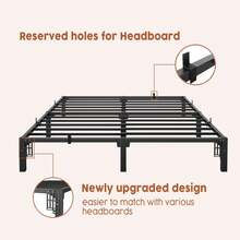 Marco de cama de metal resistente de 10 pulgadas, plataforma de perfil bajo con base de colchón resistente, montaje sencillo y silencioso, no necesita somier para tamaño queen, color negro. - Negro - Ver 5