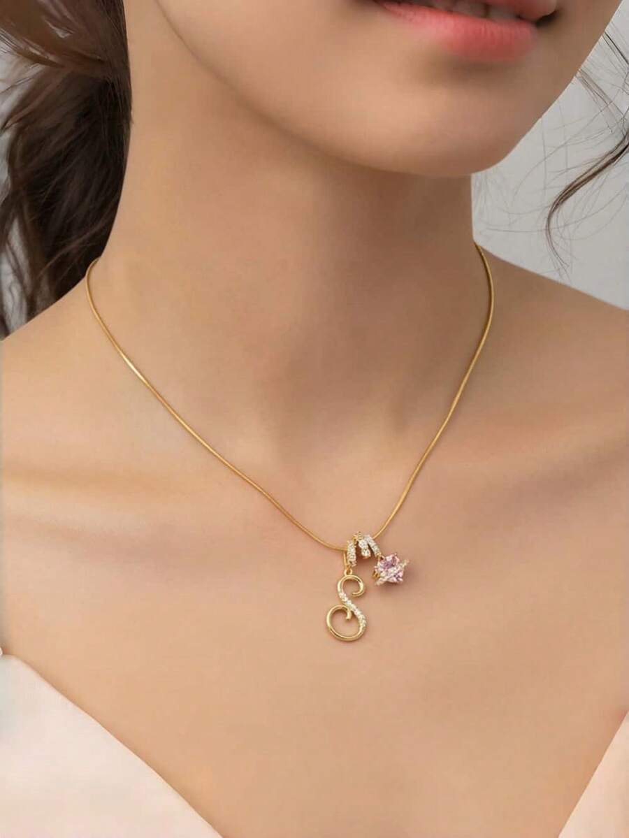 1pc Elegant Stainless Steel 26 English Letter Dopamine Necklace - Luxury Women's Fashion Jewelry, Suitable For Daily And Party Wear, Valentine's Day Gift - Multicolor - View 1