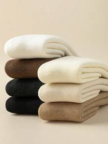 女士过膝长袜，多种颜色可选，加厚保暖羊毛混纺内衬，纯色设计，经典时尚，适合秋冬季节，Y2K风格，舒适保暖，瑜伽袜、滑雪袜、冬季袜 - 彩色 - 查看 4