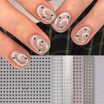 Bộ 6/2 miếng dán móng tay hình ngôi sao mini, 6 màu, hình ngôi sao năm cánh lấp lánh, thiết kế móng tay Hàn Quốc & Nhật Bản, dễ thương & quyến rũ, trang trí móng tay phong cách Y2K, miếng dán móng tay tự dính, phụ kiện tiệm nail, dụng cụ làm móng DIY.
