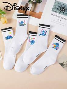 1 Pair/5 Pairs/10 Pairs Women's Mid-Calf Socks - Disney Stitch Pattern, Couple Mid-Calf Socks, Two-Stripe Sports Mid-Calf Socks, Versatile Style, Suitable For Daily Wear And As Holiday Gifts - Multicolor - View 2