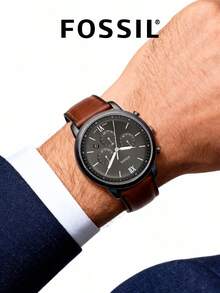 Fossil Neutra Herren Chronograph Uhr, modische Quarzuhr, blaues rundes Zifferblatt, echtes Lederarmband, Business Lässig Stil, vielseitiges Essentialteil für Büro und Reisen, tolles Geschenk für Freund oder Vater. Herren Weihnachtsuhr FS5453