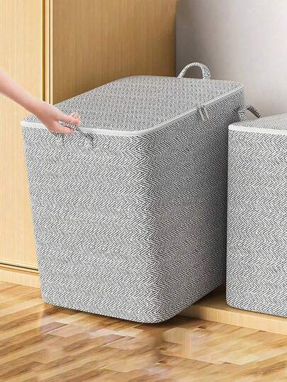 1 件装加固大容量收纳袋，可作衣物收纳袋、玩具收纳袋、季节性床上用品收纳袋，可折叠面料，双向合金拉链，舒适提手，精致刺绣，可水洗，防尘防潮，适用于收纳家居用品、衣物和季节性物品。