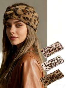 1pc Fashion Leopard Print Fleece Warm Criss-Cross Headband For Women, Retro Leopard Headband With High Elasticity Wide Edge, Stylish Headwrap Hair Accessory For Sports, Yoga, Sweat-Absorbent Breathable Women Hair Bands - Multicolor - View 11