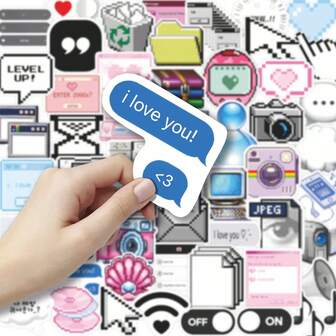 50pcs Pixel Art Digital Creative Graffiti Stickers For Laptop, Notebook, Scrapbooking Decoration