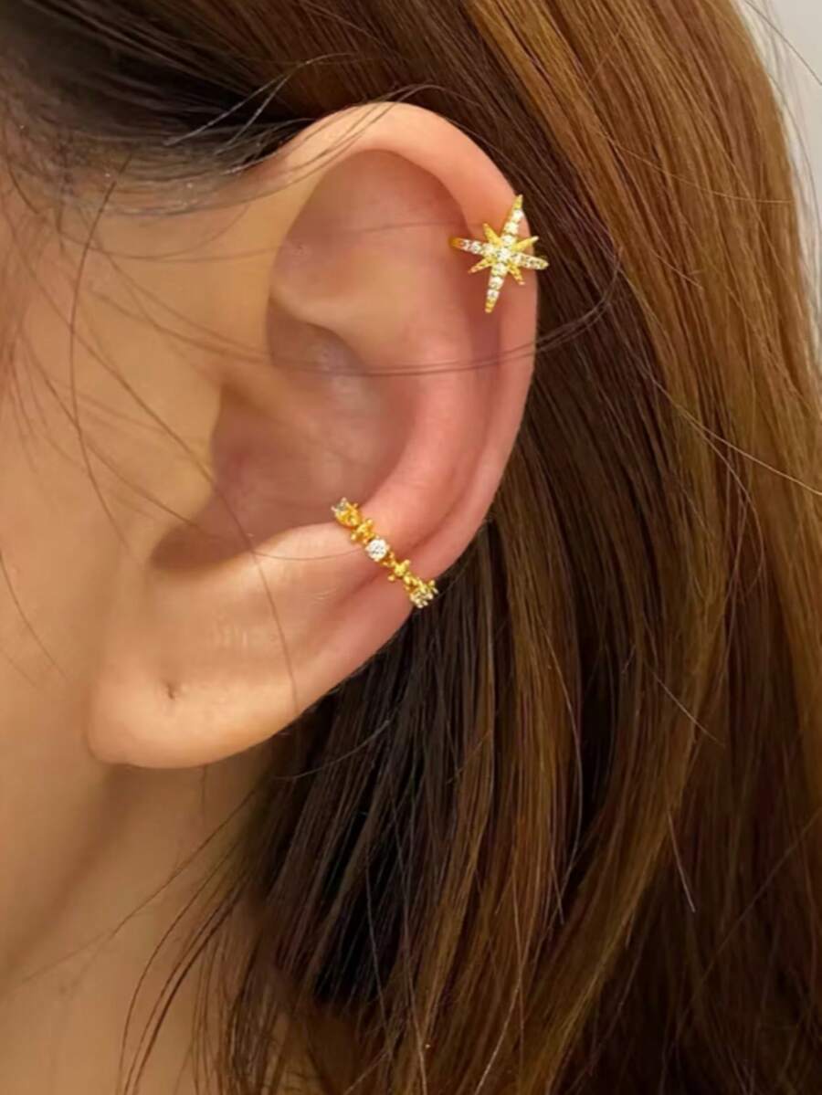 2件套金银金属耳环套装，女士款 - 金色 - 查看 1