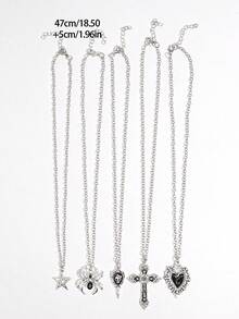 5pcs Punk Hip Hop Necklace Set, Including Heart, Spider, Skull, Cross Pendant Necklaces, Layerable, Adjustable, Suitable For Men, Great For Valentine's Day, Party, Holiday Gifts, Friends - Main Image 5-piece Set - View 8