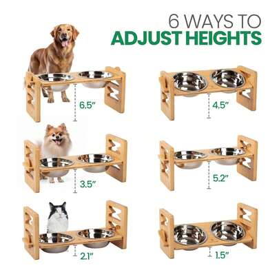 Adjustable Height And Angle Dog Food Feeder With Tilting Function - Elevated Pet Food Dispenser With 2 Stainless Steel Bowls, Non-Slip Bamboo Base, Spill-Proof Design Suitable For Small Dogs & Cats, Sturdy Cedar Wood Construction, Adjustable Height And Angle Promotes Joint Health And Easy To Clean, Ideal Choice For Small Breeds (Beagle, Poodle, Shih Tzu) - Modern Elevated Dog Bowl, Dishwasher- Bowls, Suitable For Cat Owners