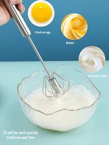 1个/3个装不锈钢半自动打蛋器，旋转式半自动打蛋器，用于制作奶油、搅拌、打蛋和混合 - 銀色 - 查看 5