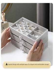 1pc Exquisite Earrings, Necklace Storage Box, Multi-Layer Drawer, Anti Oxidation Acrylic Jewelry Box, Desktop Jewelry Layered Design - Multicolor - View 3