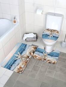 1pc/3pcs Ocean Coastal Starfish Beach Pattern Bath Mat, Soft Faux Wool 1200g/㎡ Polyester Fiber Bathroom Rug, 10mm Thick, TPR Non-Slip Bottom, Foldable Easy Care Carpet Mat, Modern Thick Absorbent Non-Slip Floor Mat, Decorative Carpet, Suitable For Bathroom, Toilet, Living Room, Indoor Entrance, Room Decor, Housewarming Gift, Holiday Gift - Multicolor - View 6